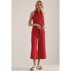 Anthropologie Maeve Cropped Halter Jumpsuit 0 Wide Leg Stretch Magic Fabric NWT